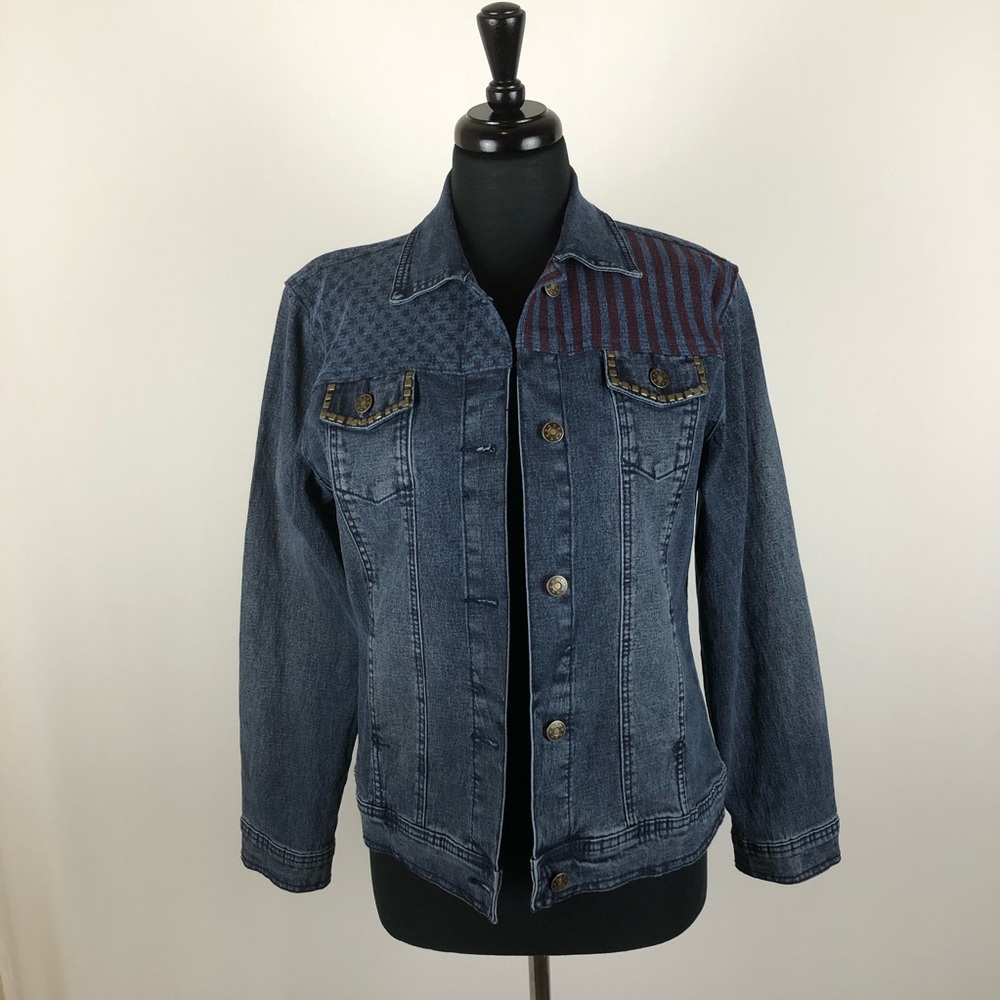 DG2 Diane Gilman American Flag Denim Jean Jacket